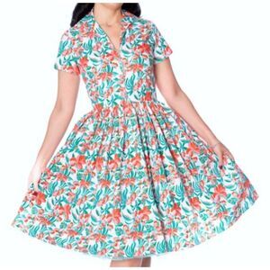 Bernie Dexter Francis in Hibiscus Print Pinup Swing Dress Sz XS